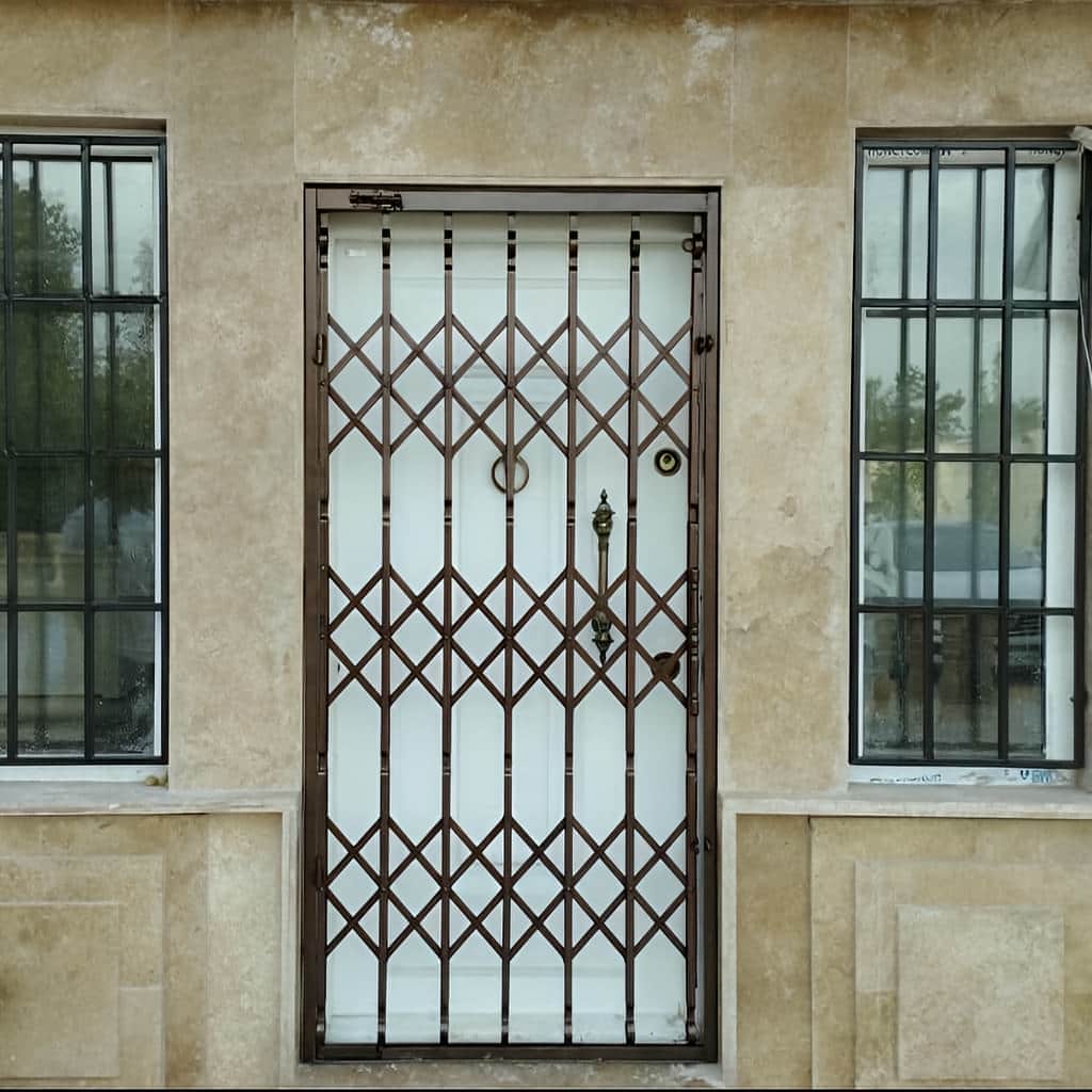 قفل درب آکاردئونی با نصب تراز روی چهارچوب فلزی