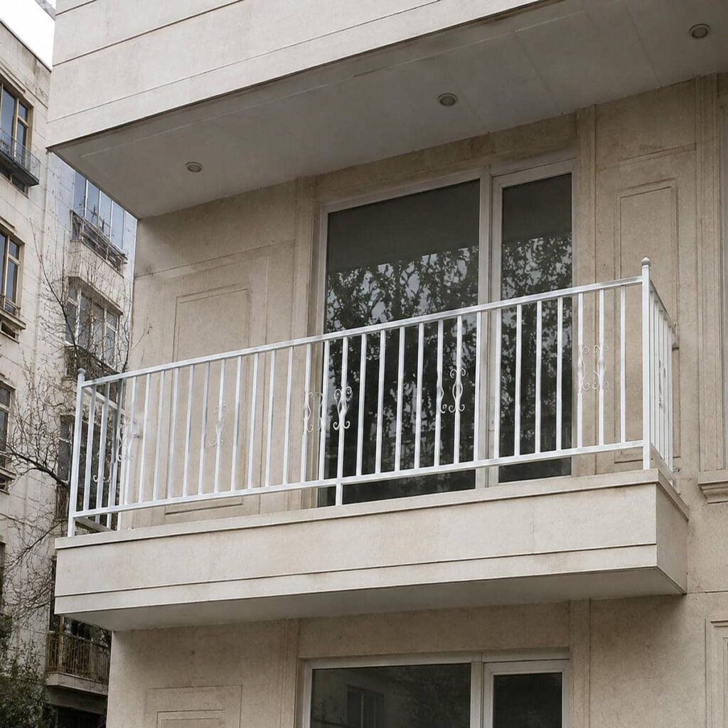 جان‌پناه سفید در بوشهر پشت گلدان‌های تراس
